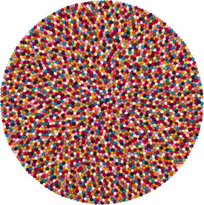 Runder Filzkugel Teppich "Lotte" von myfelt, 180 cm Durchmesser, bunte Filzkugeln.